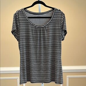 Worthington Striped Short Sleeve Black Gray and White Blouse Size XL